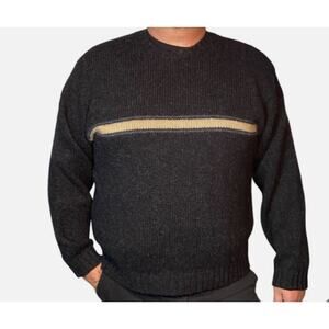 J. Crew Men's Shetland Wool Sweater Sz M Dark Gray Tan Stripe